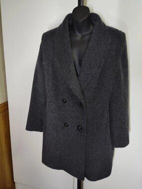 Karen Charcoal Blended Wool Double-breasted Coat Size Medium Made in USA